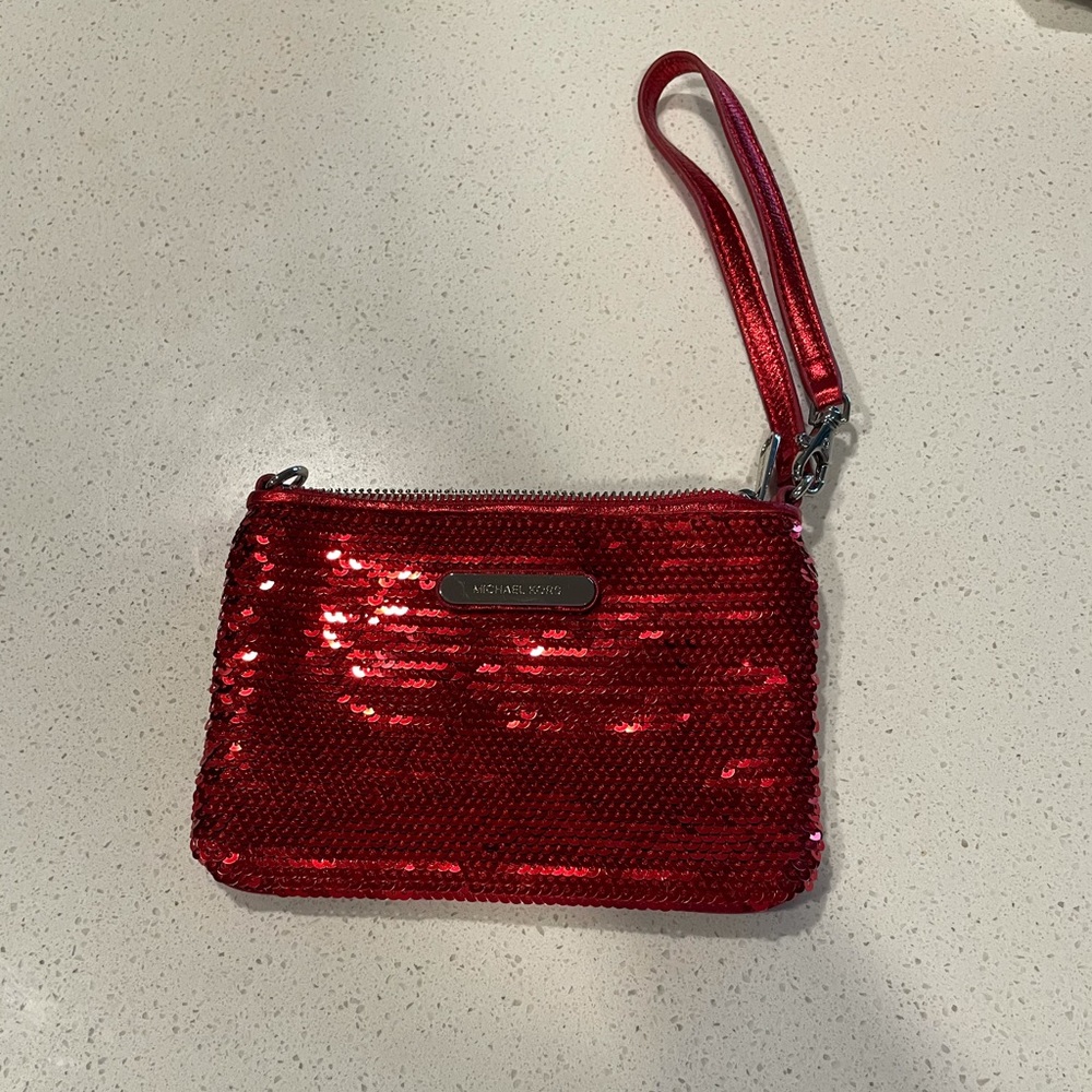 Michael Kors red sequins wristlet